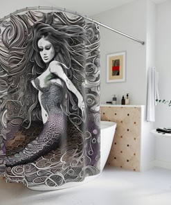 Cute and Quirky Rainbow Mermaid Shower Curtain - Abstract Art Design Print for Modern Bathroom Decor 