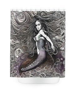 Cute and Quirky Rainbow Mermaid Shower Curtain - Abstract Art Design Print for Modern Bathroom Decor