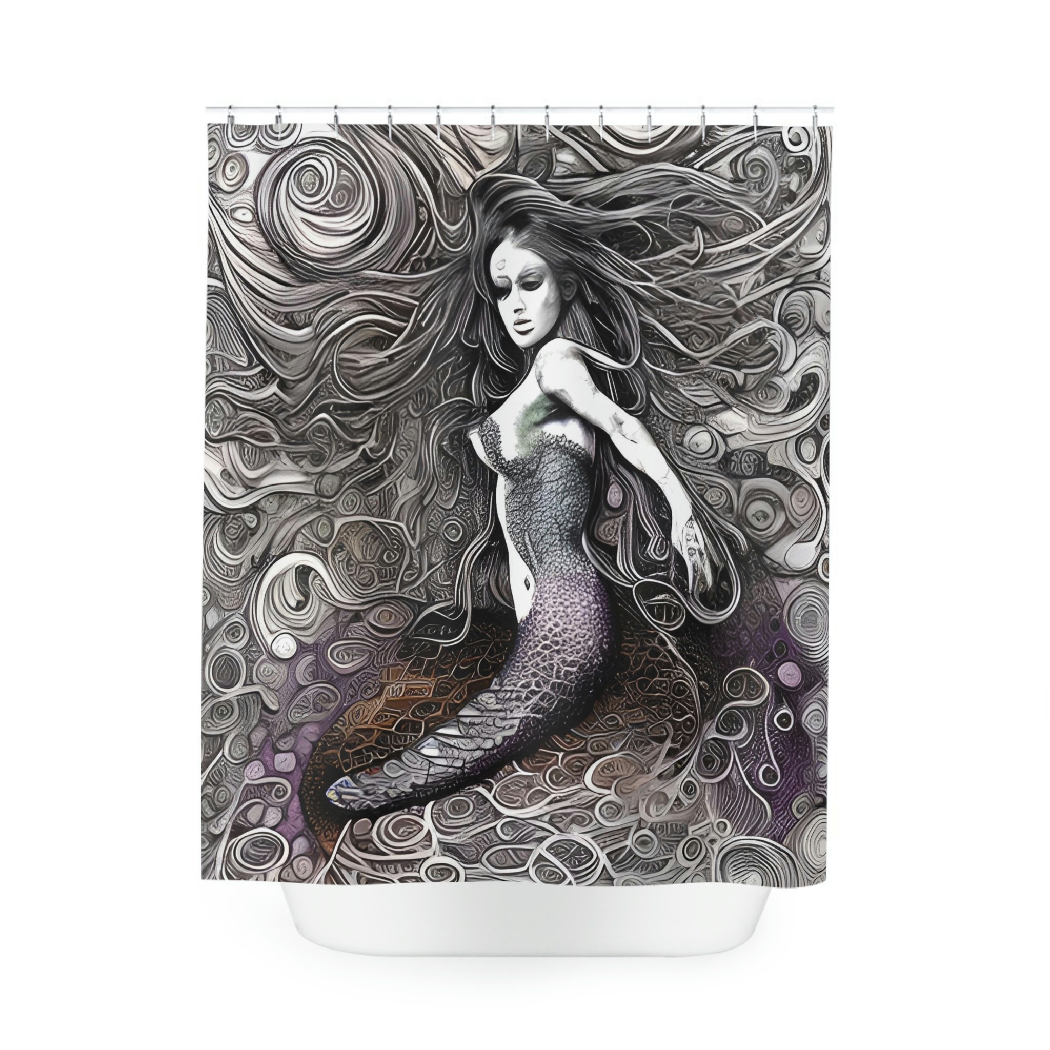 Cute and Quirky Rainbow Mermaid Shower Curtain - Abstract Art Design Print for Modern Bathroom Decor