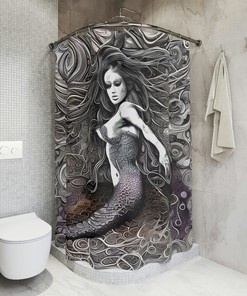 Cute and Quirky Rainbow Mermaid Shower Curtain - Abstract Art Design Print for Modern Bathroom Decor