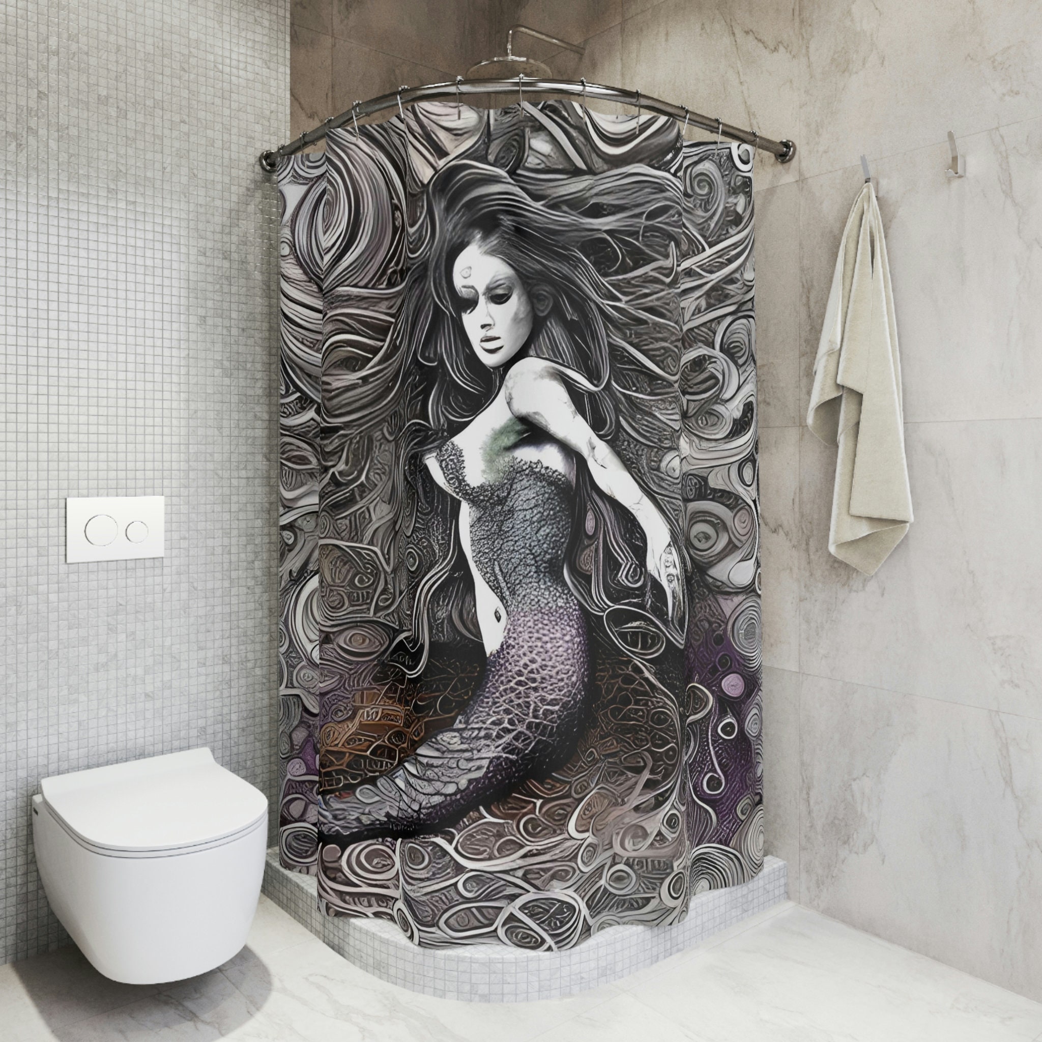 Cute and Quirky Rainbow Mermaid Shower Curtain - Abstract Art Design Print for Modern Bathroom Decor