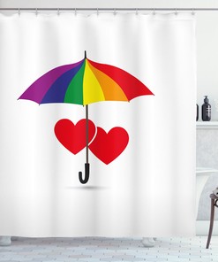 Cute and Romantic Heart-Shaped Umbrella Design Shower Curtain with Rainbow Print for Your Bathroom