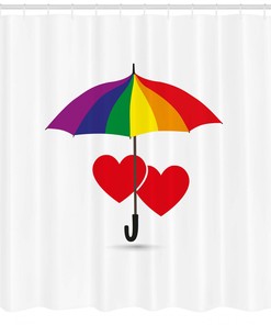 Cute and Romantic Heart-Shaped Umbrella Design Shower Curtain with Rainbow Print for Your Bathroom