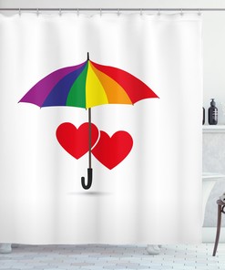 Cute and Romantic Heart-Shaped Umbrella Design Shower Curtain with Rainbow Print for Your Bathroom
