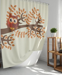Cute bird leaves branch wildlife Owl on the tree Shower Curtain for Kids Bathroom Decor