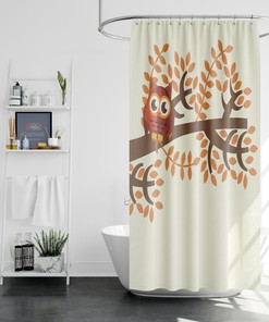 Cute bird leaves branch wildlife Owl on the tree Shower Curtain for Kids Bathroom Decor