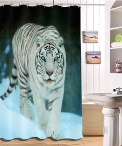 Cyan Tiger Waterproof Shower Curtain for Relaxing Bathroom Decor