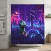 Cyberpunk Dinosaur Shower Curtain with Spaceship Moon Light Design