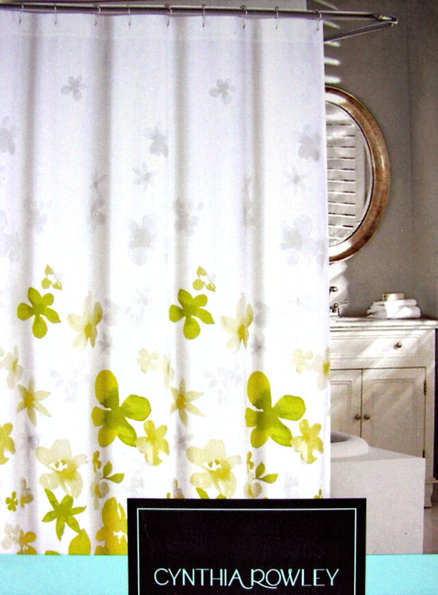 Cynthia Rowley Floating Floral White And Lime Grey Shower Curtain - Stylish And Waterproof