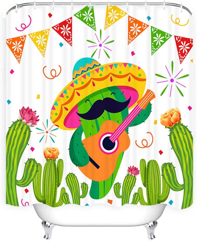 Cyrekud Cinco De Mayo Funny Mexican Cactus Bathroom Fiesta Shower Curtain - Stylish And Fun