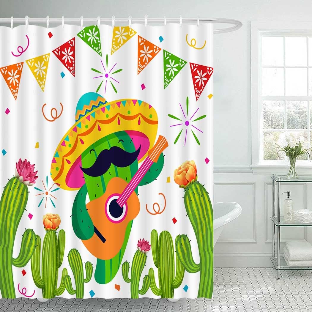 Cyrekud Cinco De Mayo Funny Mexican Cactus Bathroom Fiesta Shower Curtain - Stylish And Fun - Image 2
