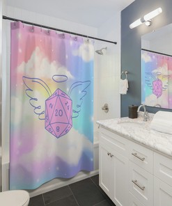 D20 Fantasy Shower Curtain With Nerdy Quotes