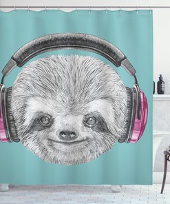 DJ Sloth Headphones Shower Curtain, Unique and Fun Bathroom Decor