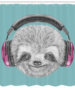 DJ Sloth Headphones Shower Curtain, Unique and Fun Bathroom Decor