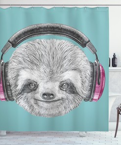 DJ Sloth Headphones Shower Curtain, Unique and Fun Bathroom Decor