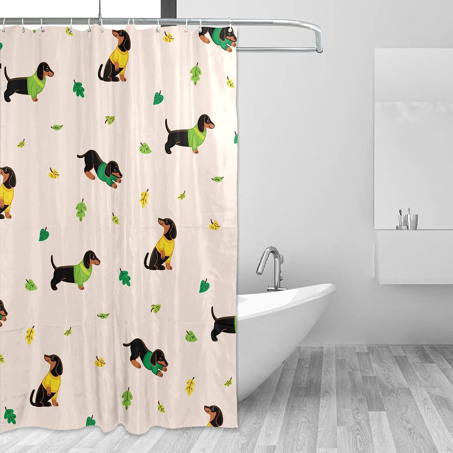 Dachshunds Waterproof Fabric Shower Curtain - Cute Dogs Bath Decor by WELLDAY