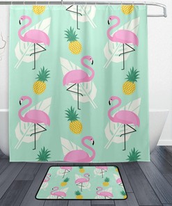 Daily Pineapple Palm Leave Print Shower Curtain, Waterproof Bathroom Decor