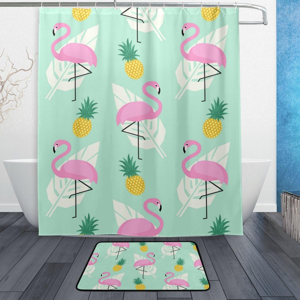 Daily Pineapple Palm Leave Print Shower Curtain, Waterproof Bathroom Decor