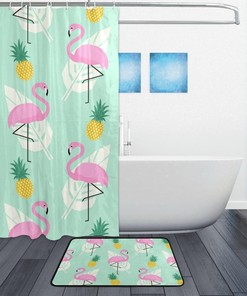 Daily Pineapple Palm Leave Print Shower Curtain, Waterproof Bathroom Decor