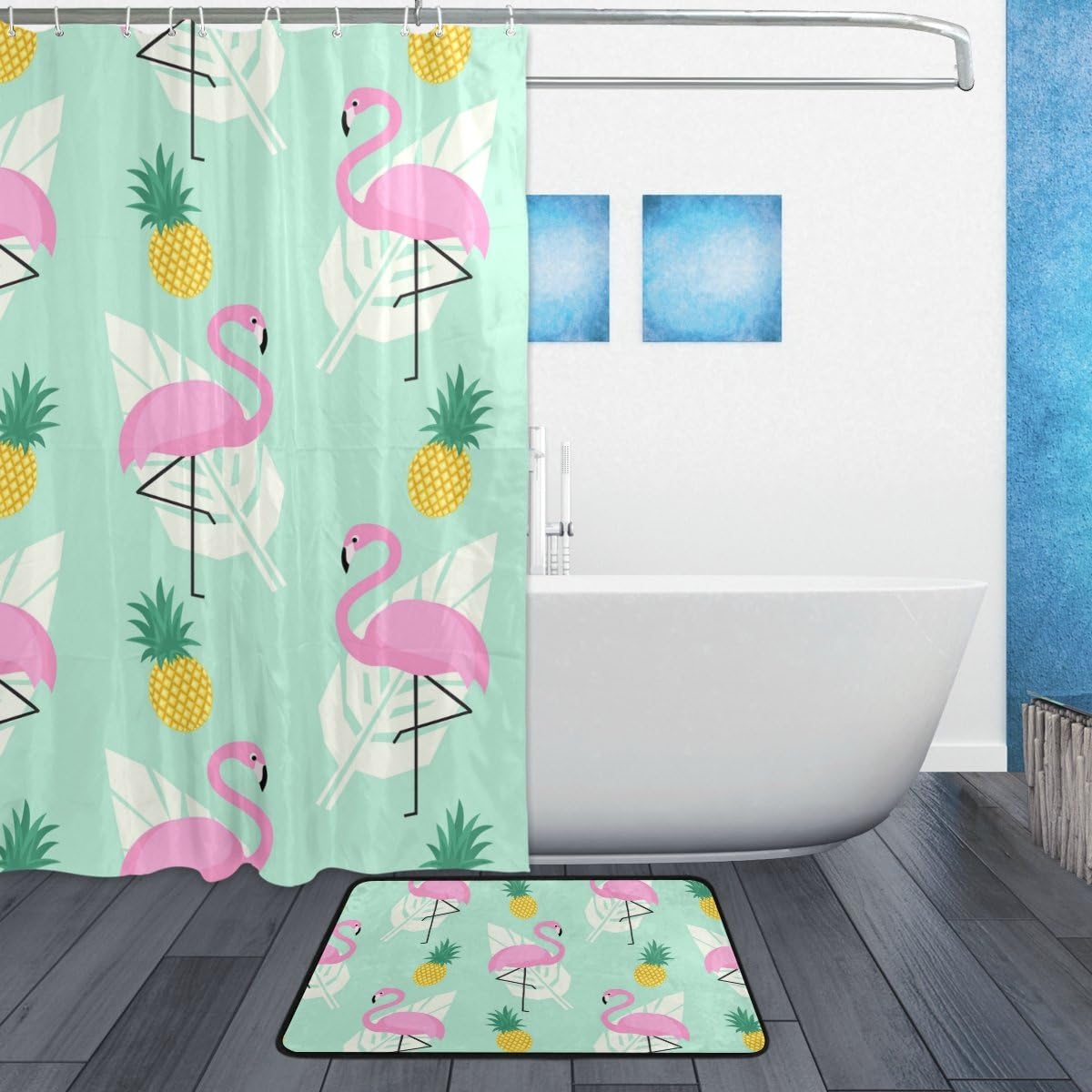 Daily Pineapple Palm Leave Print Shower Curtain, Waterproof Bathroom Decor