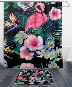 Daily Tropical Flower Palm Leaves Unique Shower Curtain, Waterproof Bathroom Decor