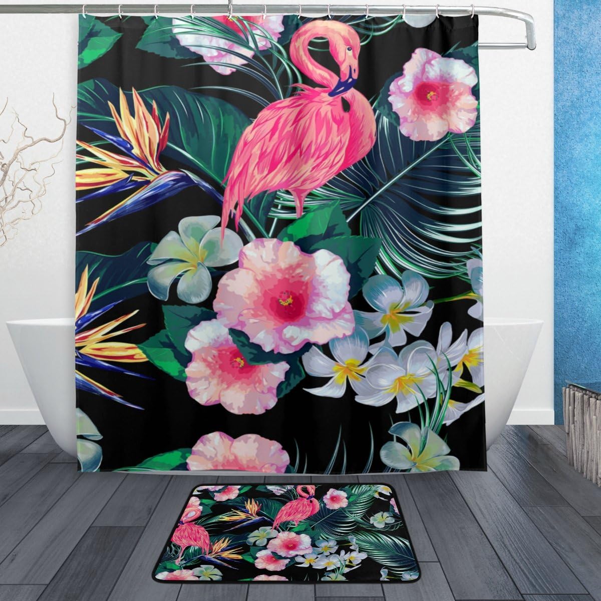 Daily Tropical Flower Palm Leaves Unique Shower Curtain, Waterproof Bathroom Decor