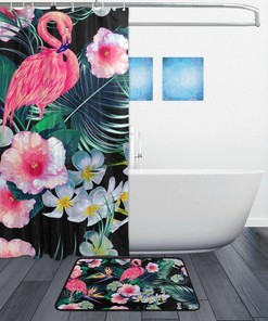 Daily Tropical Flower Palm Leaves Unique Shower Curtain, Waterproof Bathroom Decor
