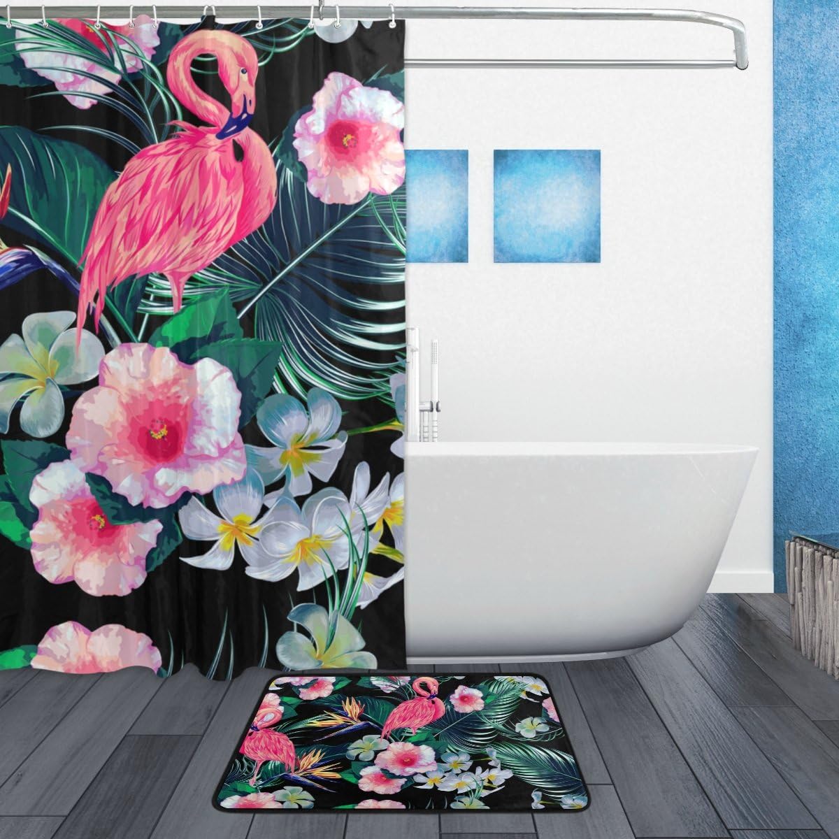 Daily Tropical Flower Palm Leaves Unique Shower Curtain, Waterproof Bathroom Decor