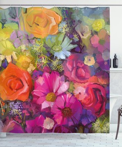 Daisies Peony Gerbera Print Floral Shower Curtain, Perfect For A Garden-Inspired Bathroom