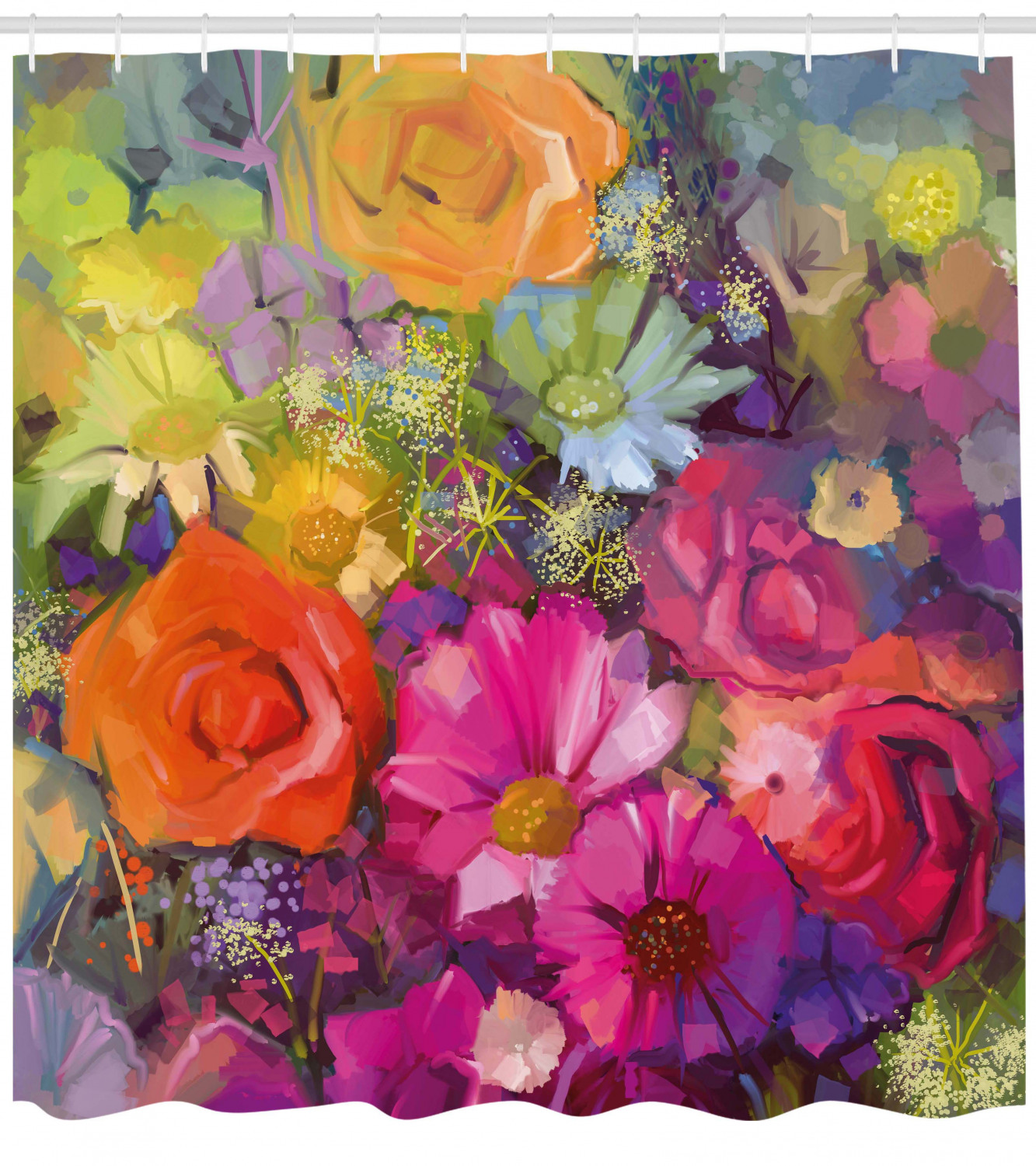 Daisies Peony Gerbera Print Floral Shower Curtain, Perfect For A Garden-Inspired Bathroom