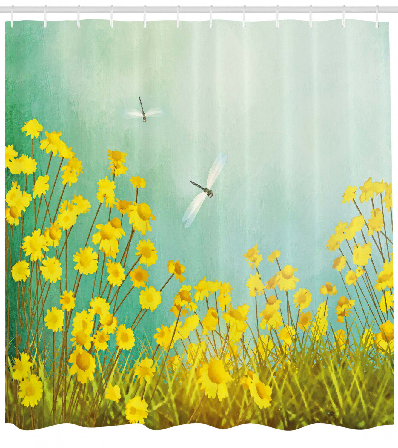 Daisies and Dragonflies Shower Curtain for a Playful and Rustic Bathroom Decor