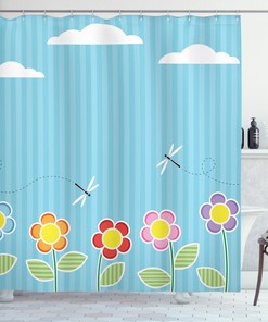 Daisy Bloom Cartoon Print Dragonfly Shower Curtain For A Happy Bath Time