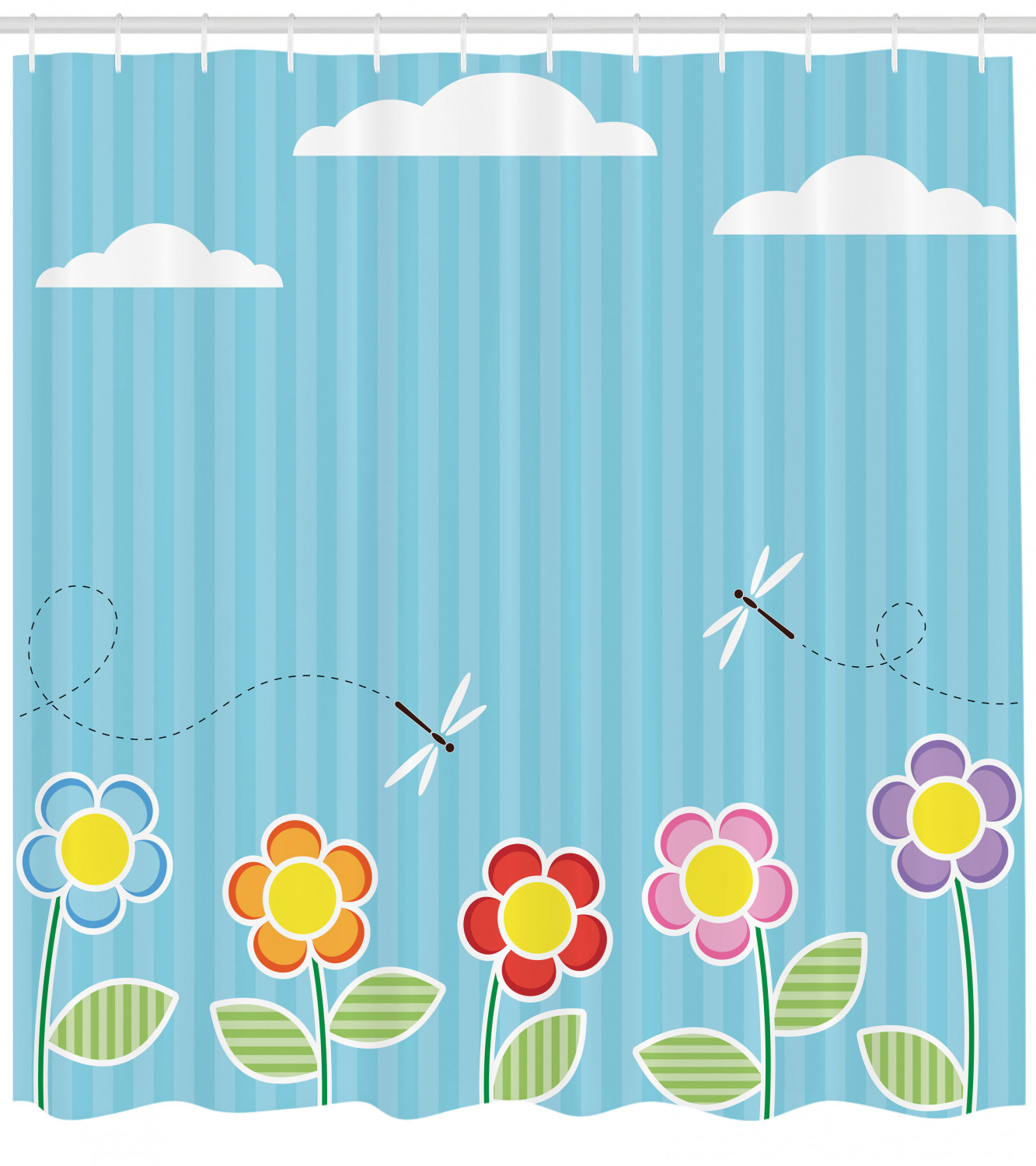 Daisy Bloom Cartoon Print Dragonfly Shower Curtain For A Happy Bath Time - Image 4