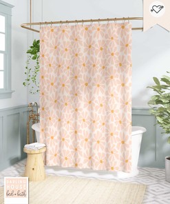 Daisy Bohemian 60s 70s Floral Blush Pink Shower Curtain for Bathroom Decor