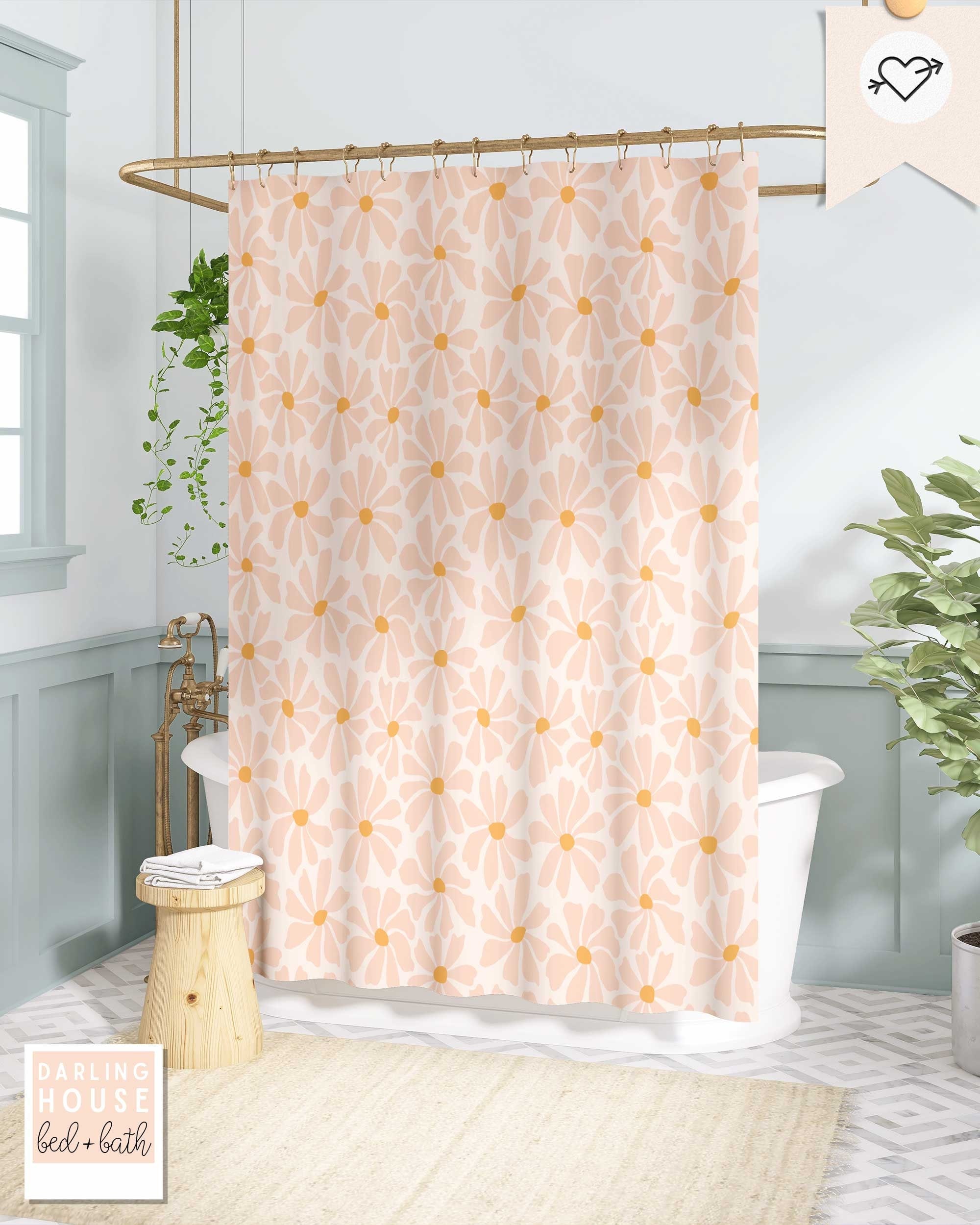 Daisy Bohemian 60s 70s Floral Blush Pink Shower Curtain for Bathroom Decor