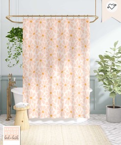 Daisy Bohemian 60s 70s Floral Blush Pink Shower Curtain for Bathroom Decor