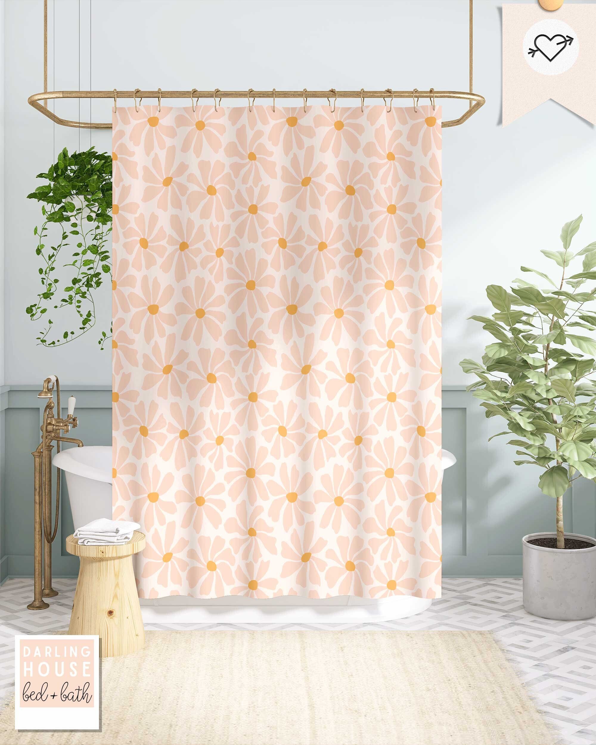 Daisy Bohemian 60s 70s Floral Blush Pink Shower Curtain for Bathroom Decor