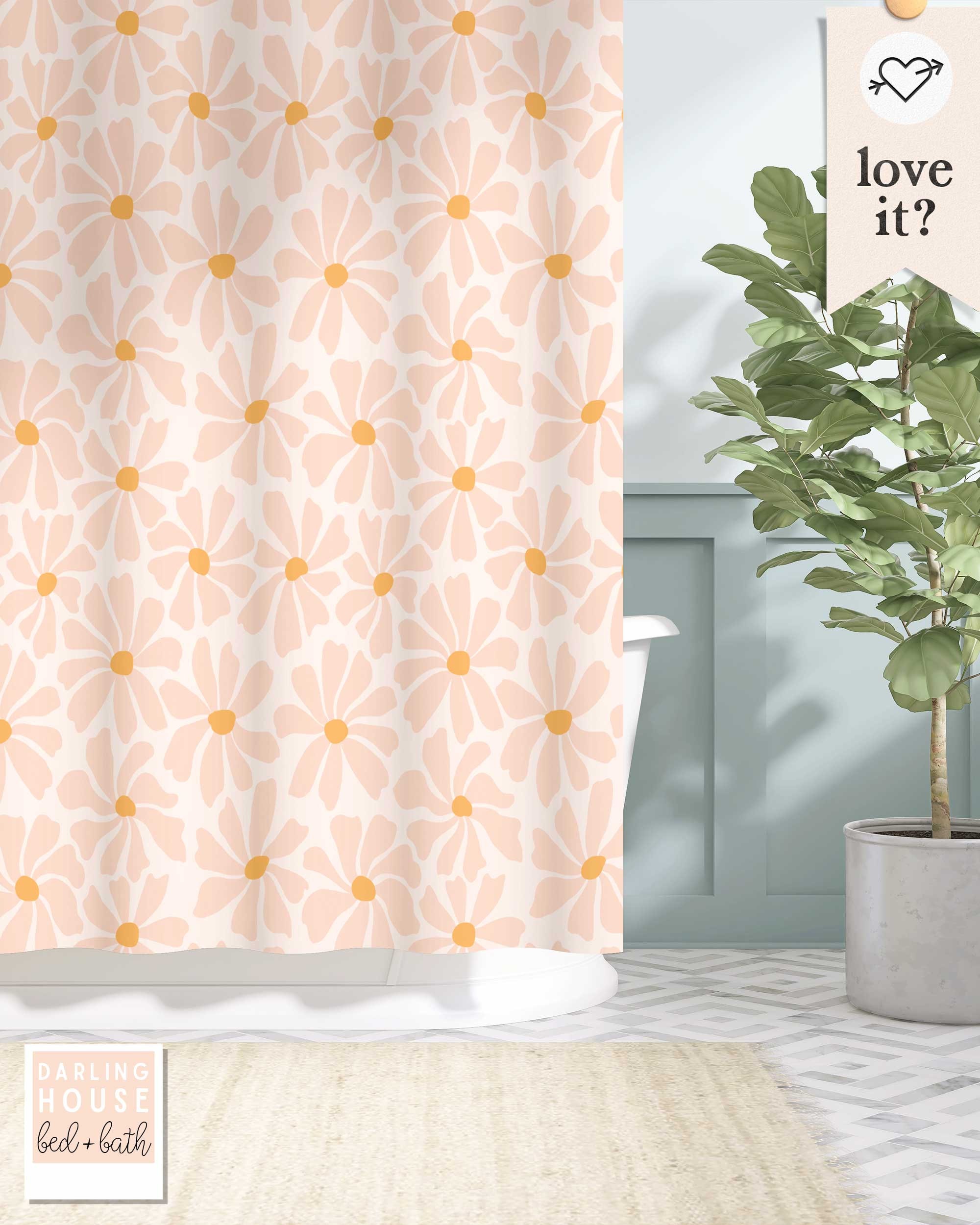 Daisy Bohemian 60s 70s Floral Blush Pink Shower Curtain for Bathroom Decor