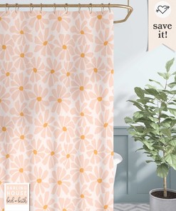 Daisy Bohemian 60s 70s Floral Blush Pink Shower Curtain for Bathroom Decor