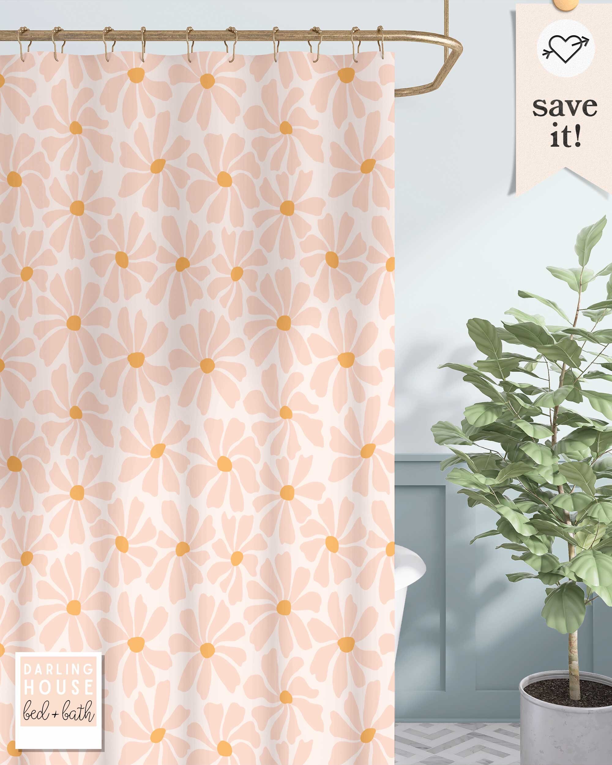 Daisy Bohemian 60s 70s Floral Blush Pink Shower Curtain for Bathroom Decor