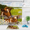 Daisy Cow Shower Curtain With Green Grass Background
