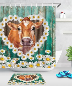 Daisy Cow Shower Curtain With Rustic Farmhouse Vibes