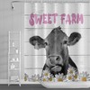 Daisy Floral Sweet Farm Animal Shower Curtain with Marble and Farmhouse Cow Design for Bathroom Decor