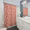 Daisy Printed Peach Shower Curtain with Pink and Orange Curtains