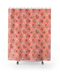 Daisy Printed Peach Shower Curtain with Pink and Orange Curtains