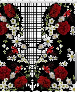 Daisy White Flower Print Fabric Shower Curtain for Delicate Bathroom Decor