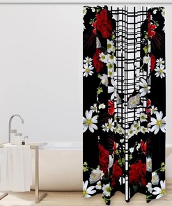 Daisy White Flower Print Fabric Shower Curtain for Delicate Bathroom Decor