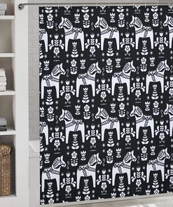 Dala Horse Print Shower Curtain in Swedish Folk Art Design for Bathroom Decor