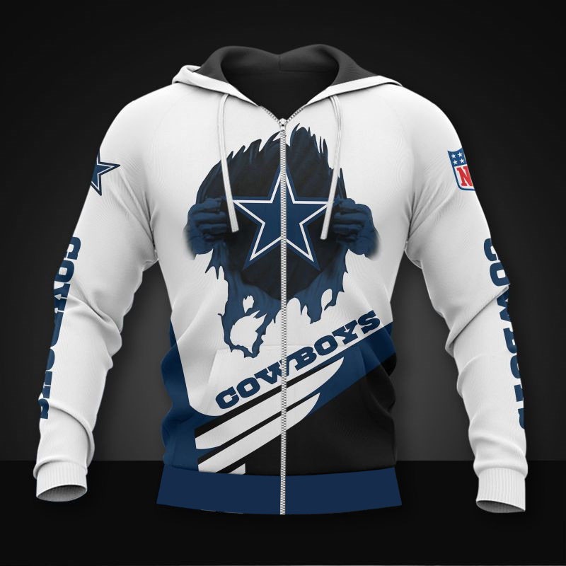 Dallas Cowboys Curve Graphic 3D Hoodie - Gifts For Fans With All Over Print Zip Up Hoodies Men