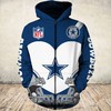 Dallas Cowboys Cute Death 3D Zip Hoodie - Gifts For Fans With Custom All Over Print Hoodie 